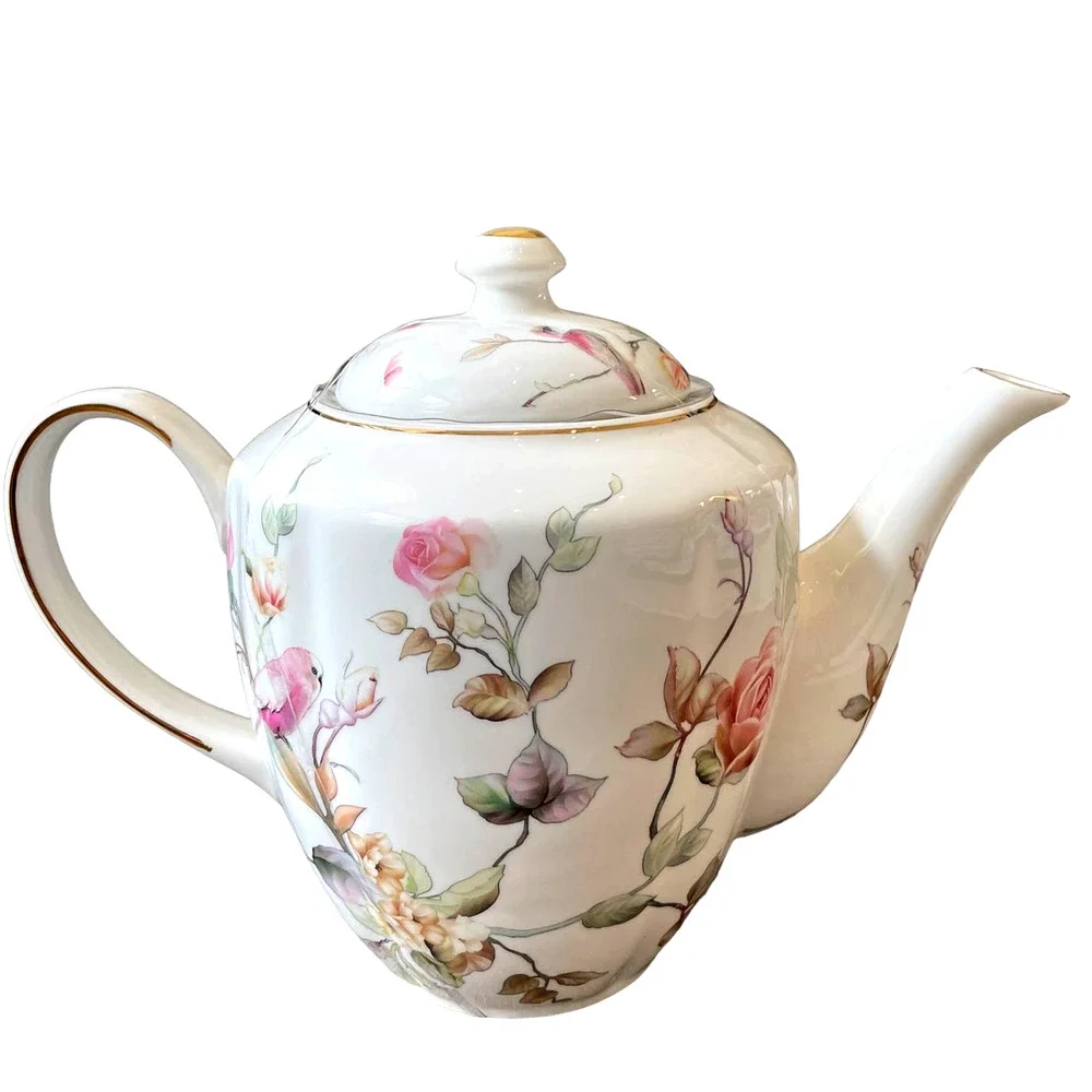 Grace Teaware Fine Porcelain Teapot Very Elegant Floral & Birds 7.5